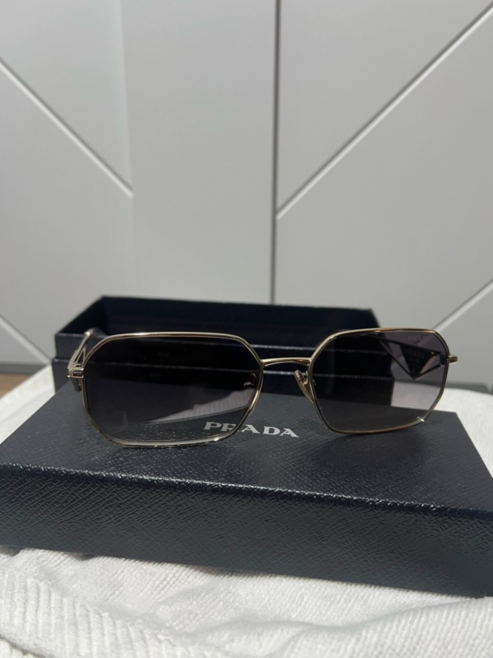 Prada 58mm Rectangular Sunglasses - BLUE MIRROR/ GOLD - Picture 6 of 12